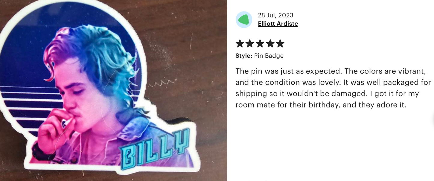 Billy Hargrove Pin Badge/ Magnet - Stranger Things