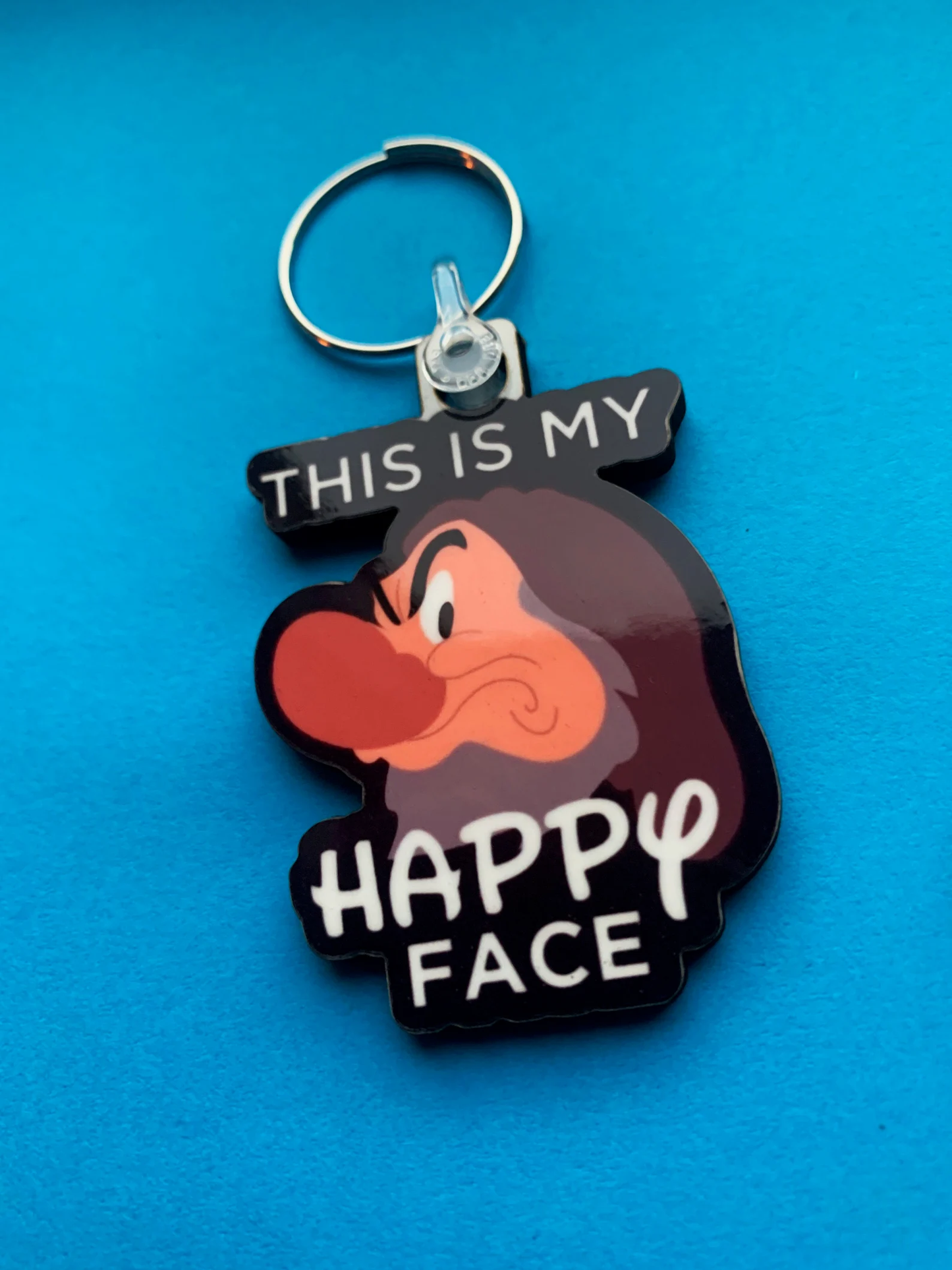 Grumpy Dwarf "This Is My Happy Face" Keyring - Snow White