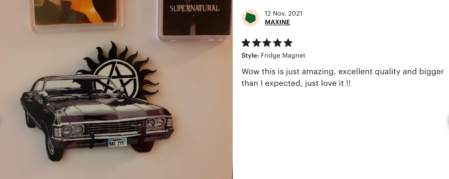 Chevrolet Impala Pin Badge/ Magnet - Supernatural