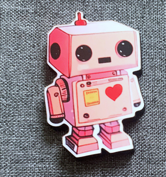 Pink Robot Pin Badge/ Magnet