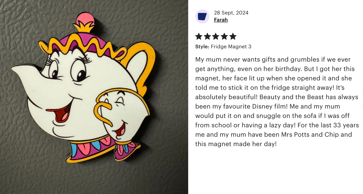 Mrs Potts and Chip Pin Badge/ Magnet - Beauty and the Beast