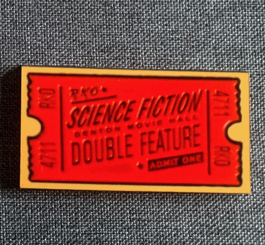 Science Fiction, Denton Movie Hall, Double Feature Ticket Pin Badge/ Magnet - Rocky Horror Show