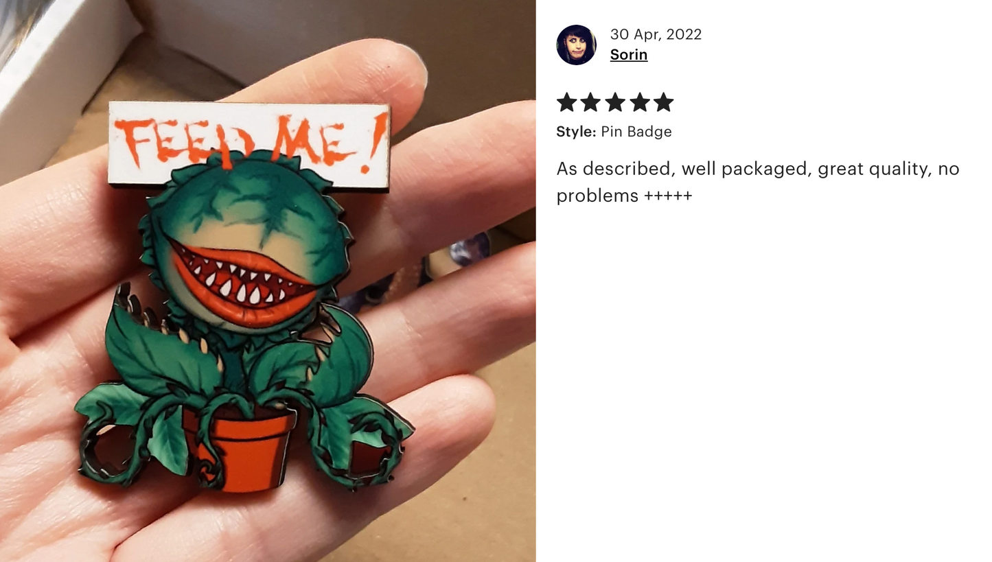 Audrey "Feed Me!" Pin Badge/ Magnet - Little Shop of Horrors