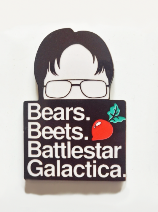 Bears, Beets, Battlestar Galactica Pin Badge/ Magnet - The Office
