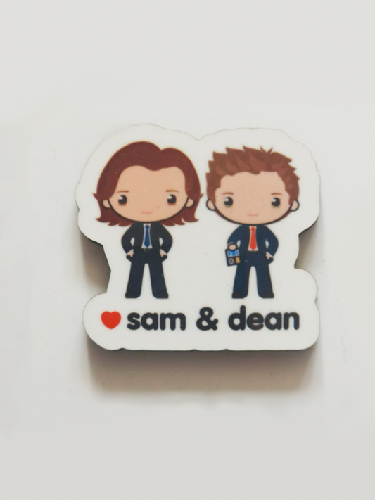 Cartoon Sam and Dean Pin Badge/ Magnet - Supernatural