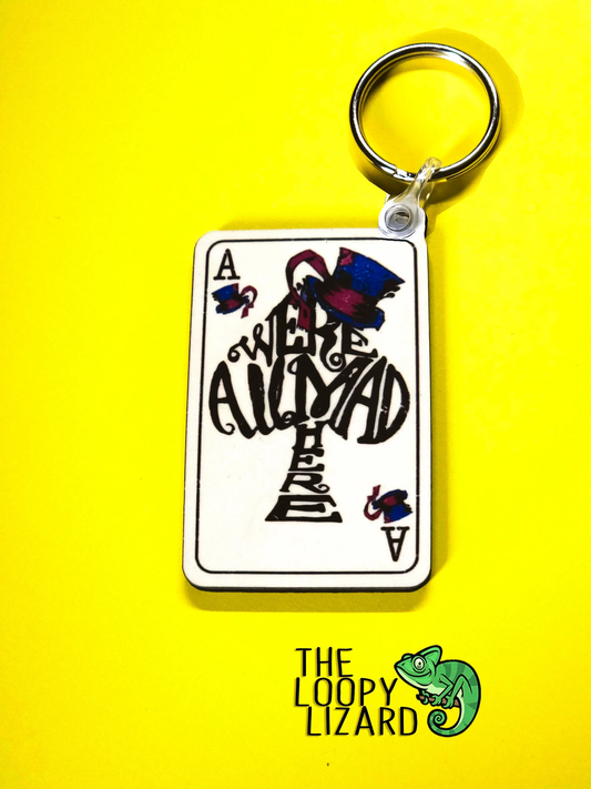 "We're All Mad Here" Playing Card Keyring - Alice in Wonderland
