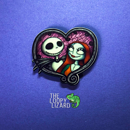 Jack and Sally Heart Pin Badge/ Magnet - The Nightmare Before Christmas