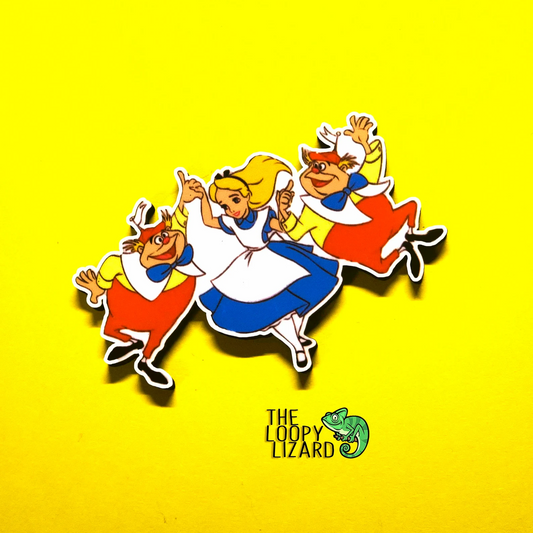 Tweedledum, Tweedledee and Alice Pin Badge/ Magnet - Alice in Wonderland