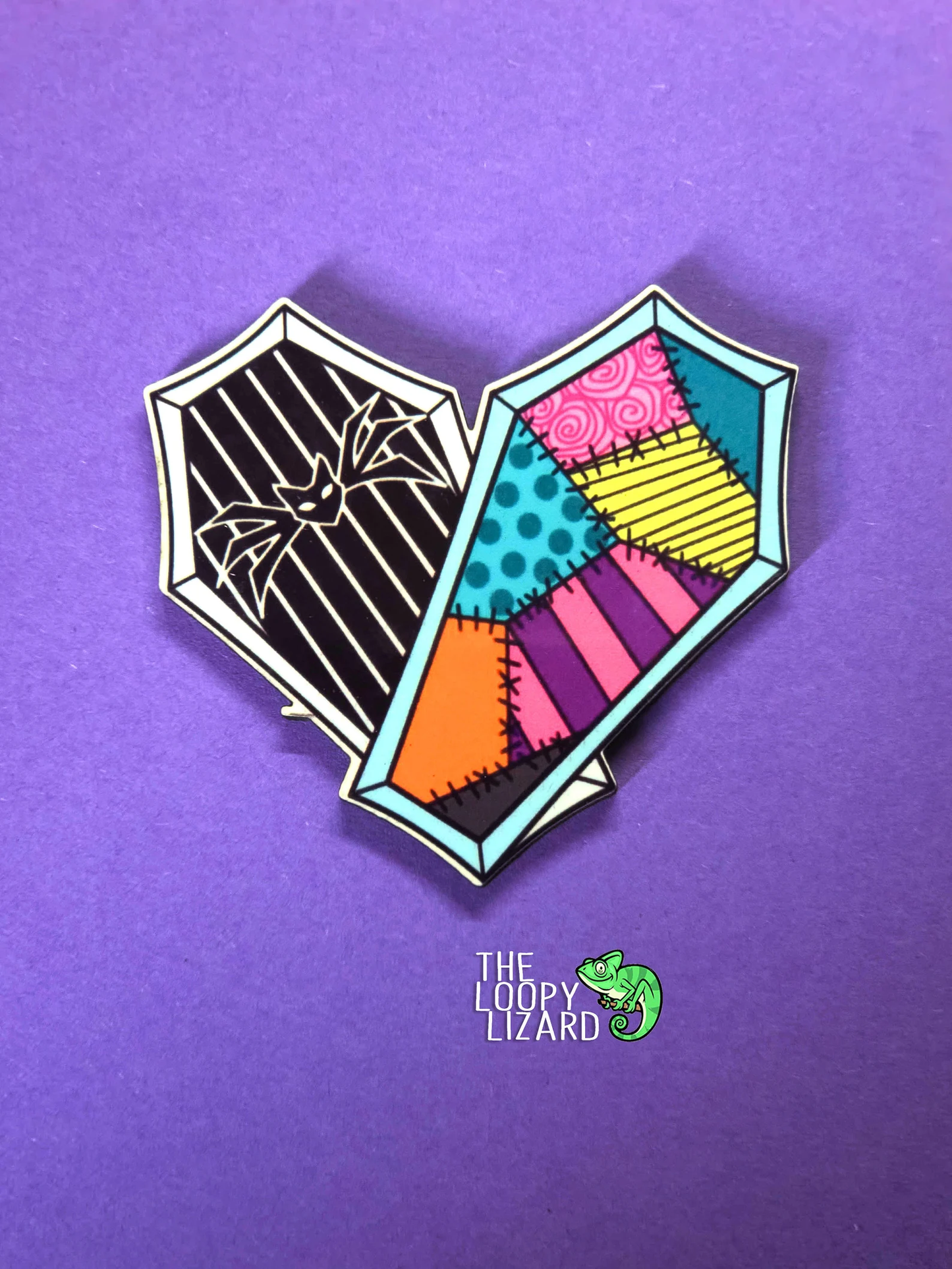 Jack and Sally Coffin Heart Pin Badge/ Magnet - The Nightmare Before Christmas