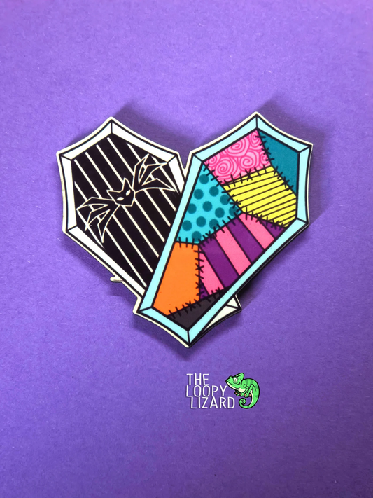 Jack and Sally Coffin Heart Pin Badge/ Magnet - The Nightmare Before Christmas