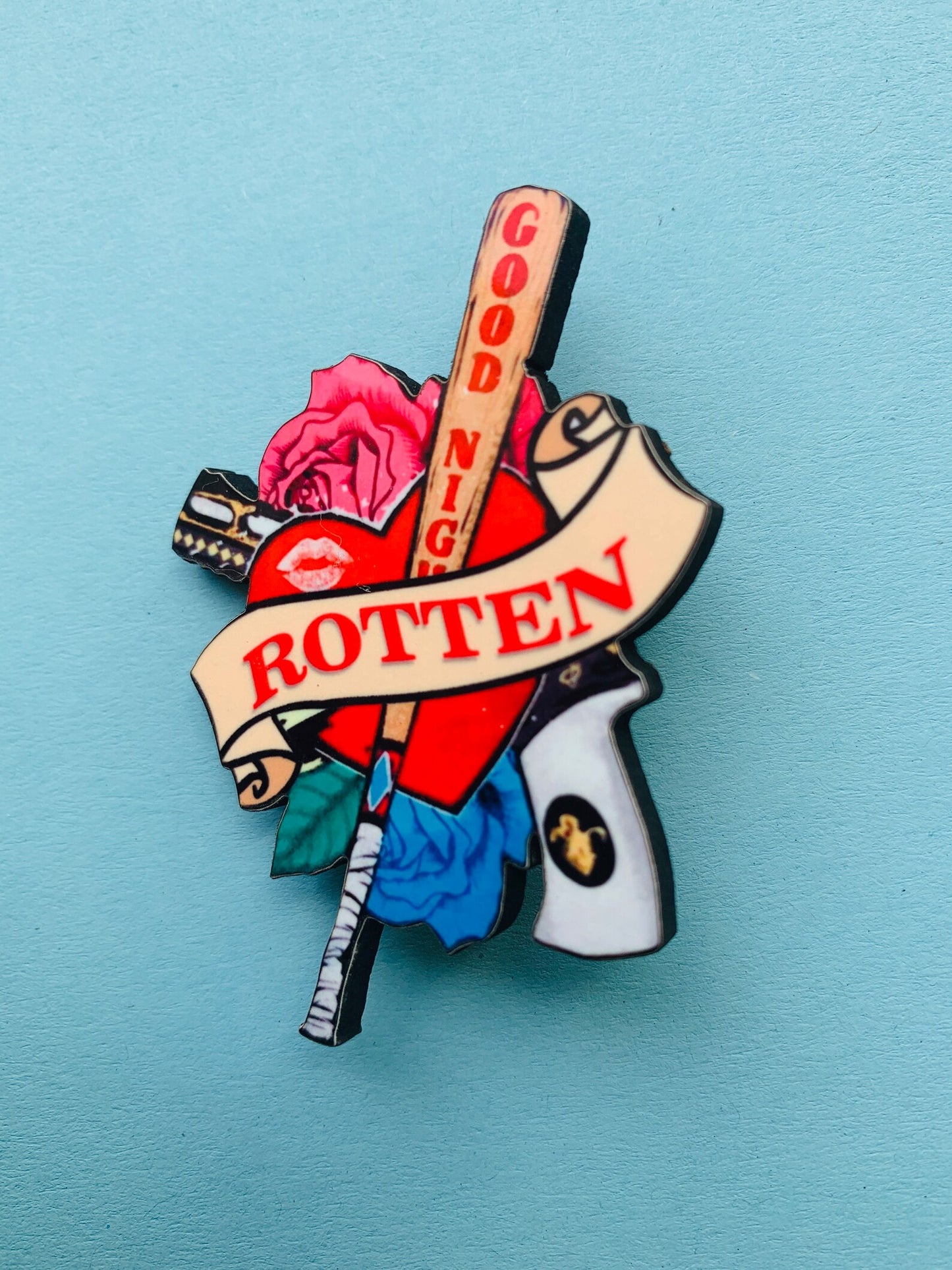 Harley Quinn "ROTTEN" Pin Badge/ Magnet