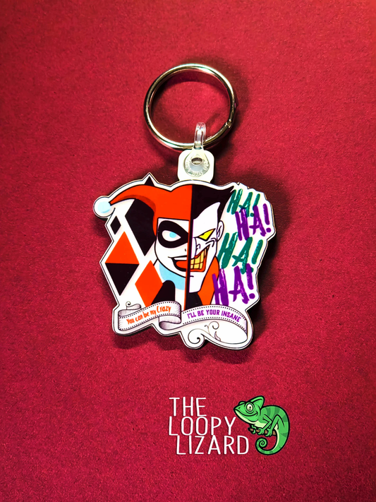 "You can be my crazy, I'll be your insane" Harley Quinn and The Joker Keyring