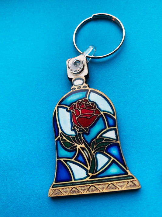 Stained Glass Style Enchanted Rose Keyring - Beauty and the Beast