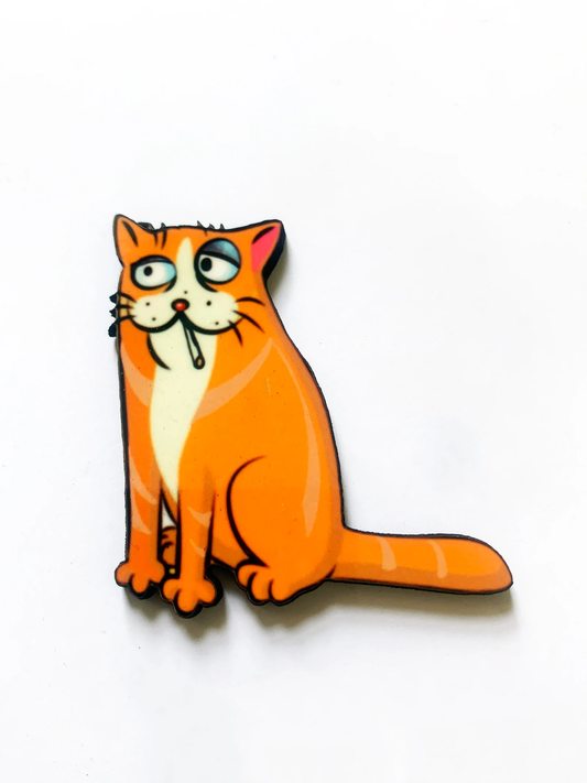 Smoking Cat Pin Badge/ Magnet