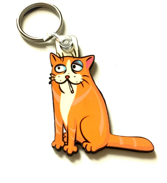 Smoking Cat Keyring